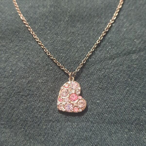 Relic Copper Tone Pastel Pink and Purple Pave Rhinestone Heart Pendant Necklace